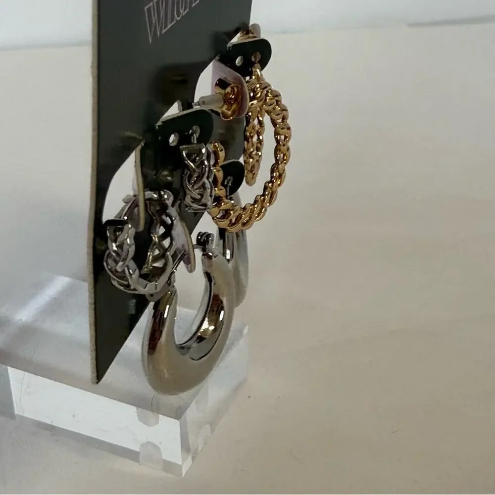 Wild Fable 3 Pair Gold Silver Hoop Earrings Textured Mixed Set NWT